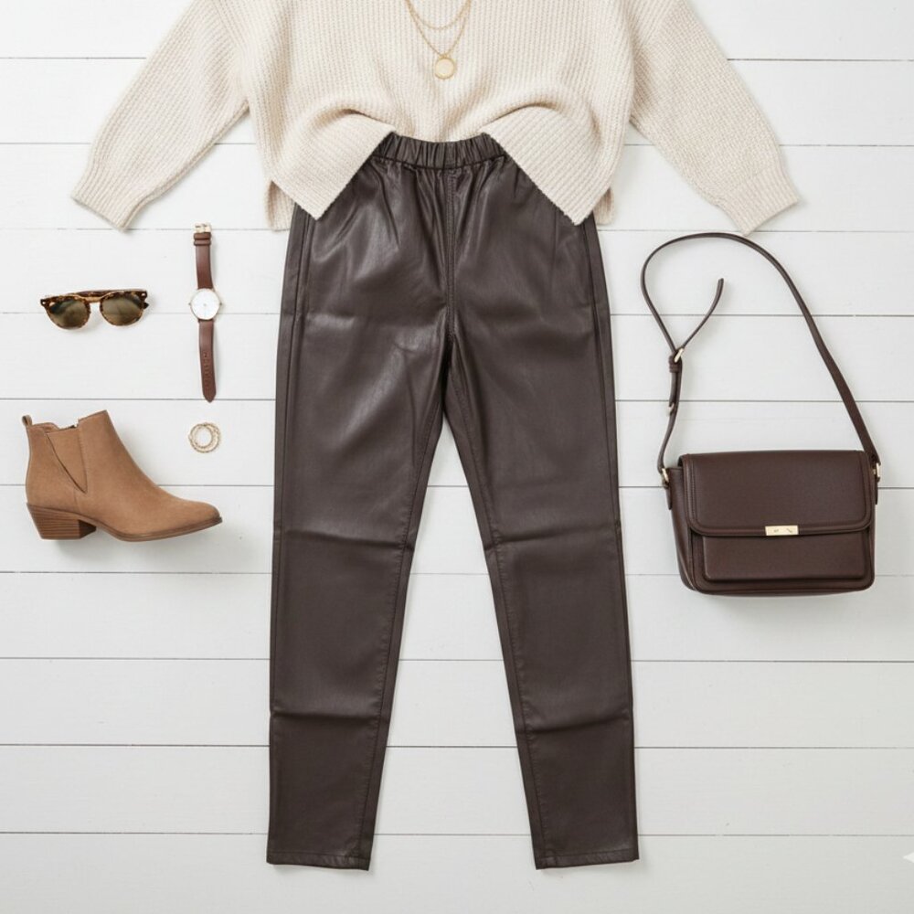 DG2 by Diane Gilman Faux Leather Elastic Waist Skinny Pants Espresso - Small